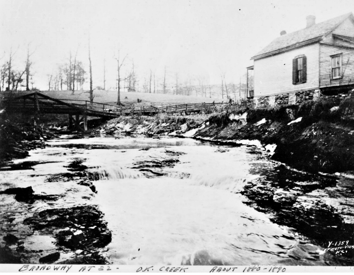 OK Creek had become a dirty mess in the Crossroads area before it was covered and buried as part of sewer system development just before Union Station construction. 1885 Photo courtesy: Missouri Valley Special Collections, Kansas City Public Library, Kansas City, Missouri.