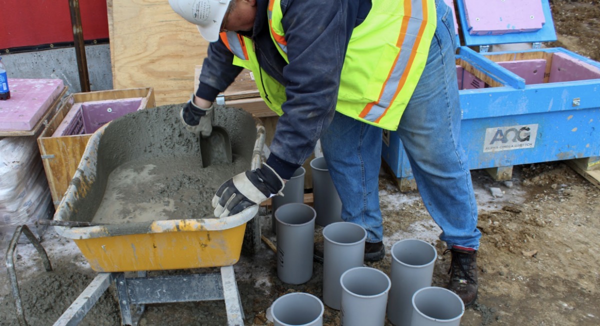 AOG techs conduct key materials tests and collect samples at precise times during construction.