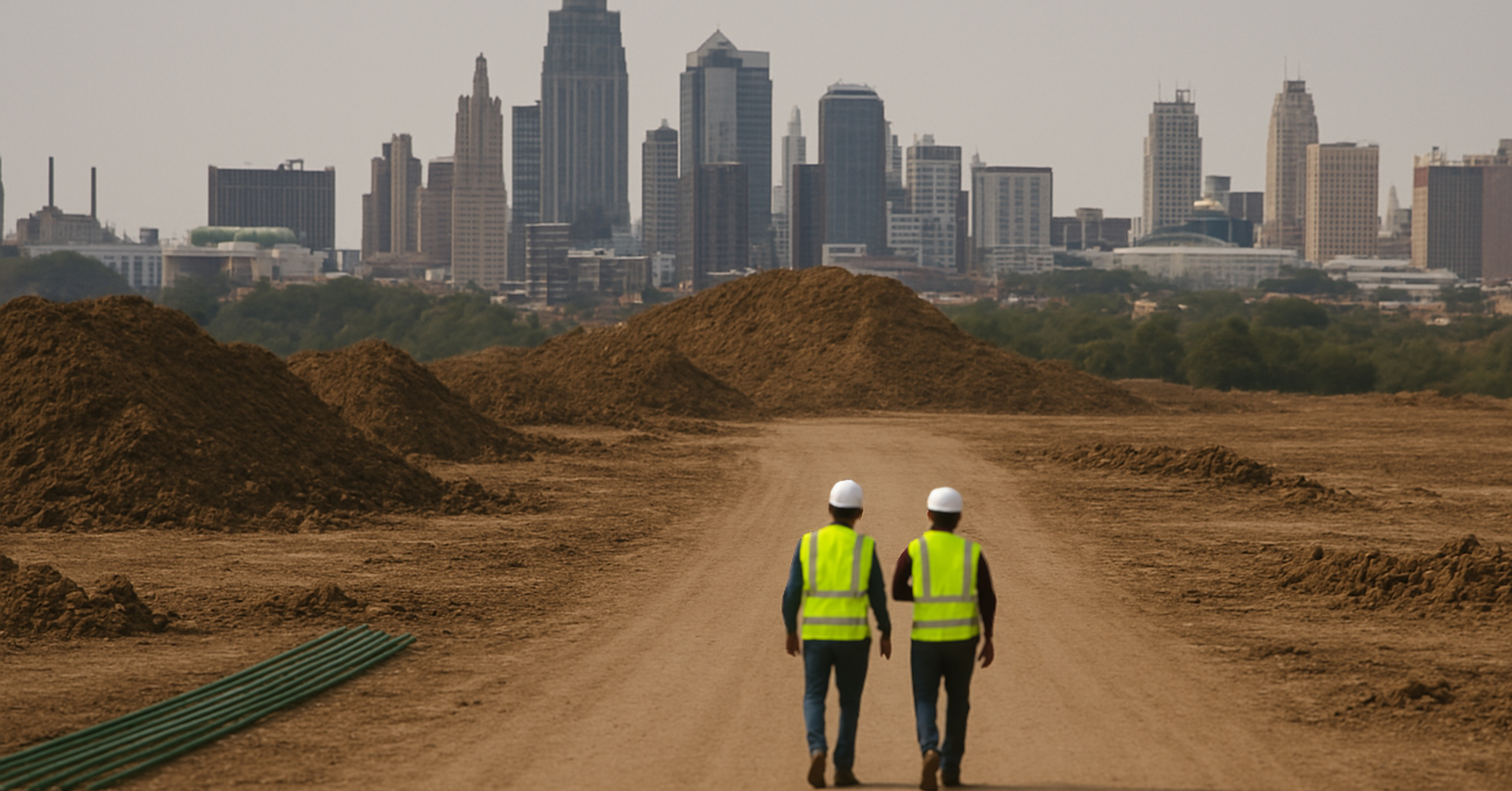 two construction workers walking at a job site