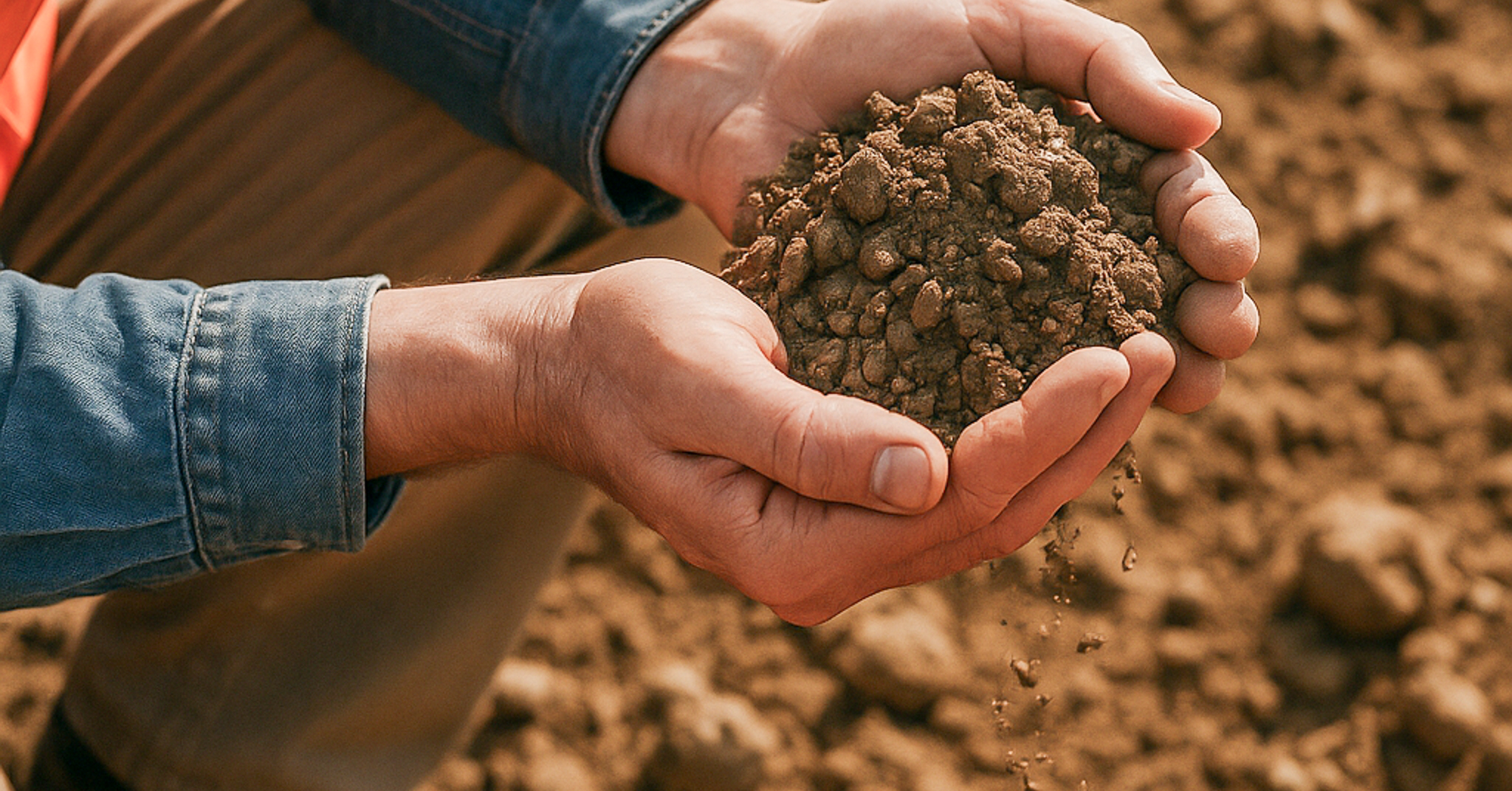 geotechnical engineer evaluating soil sample at job site