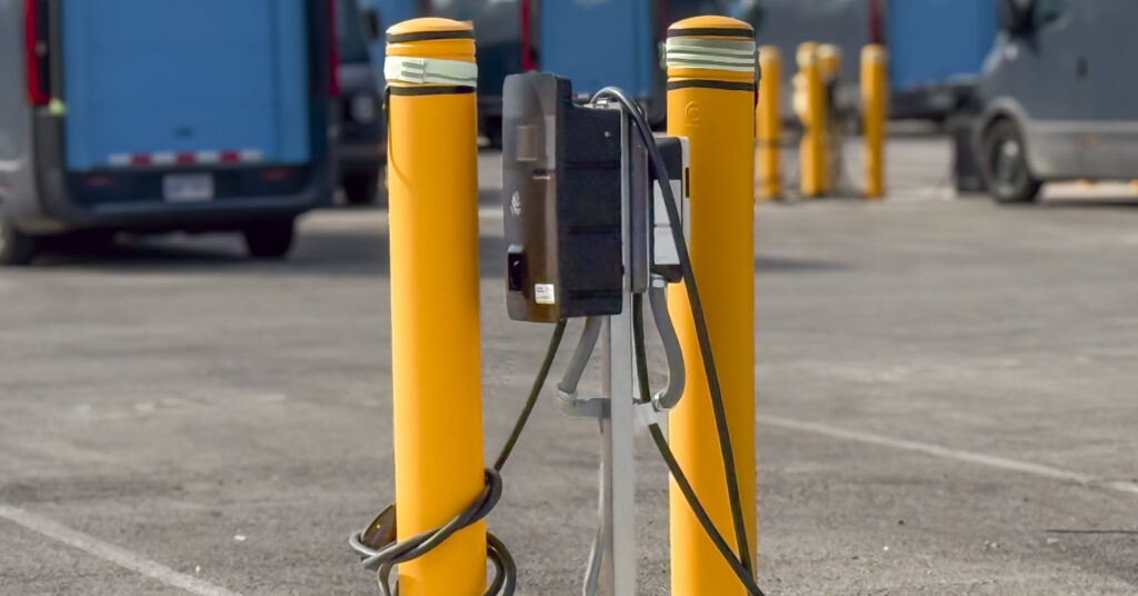 close up of charging station in parking lot