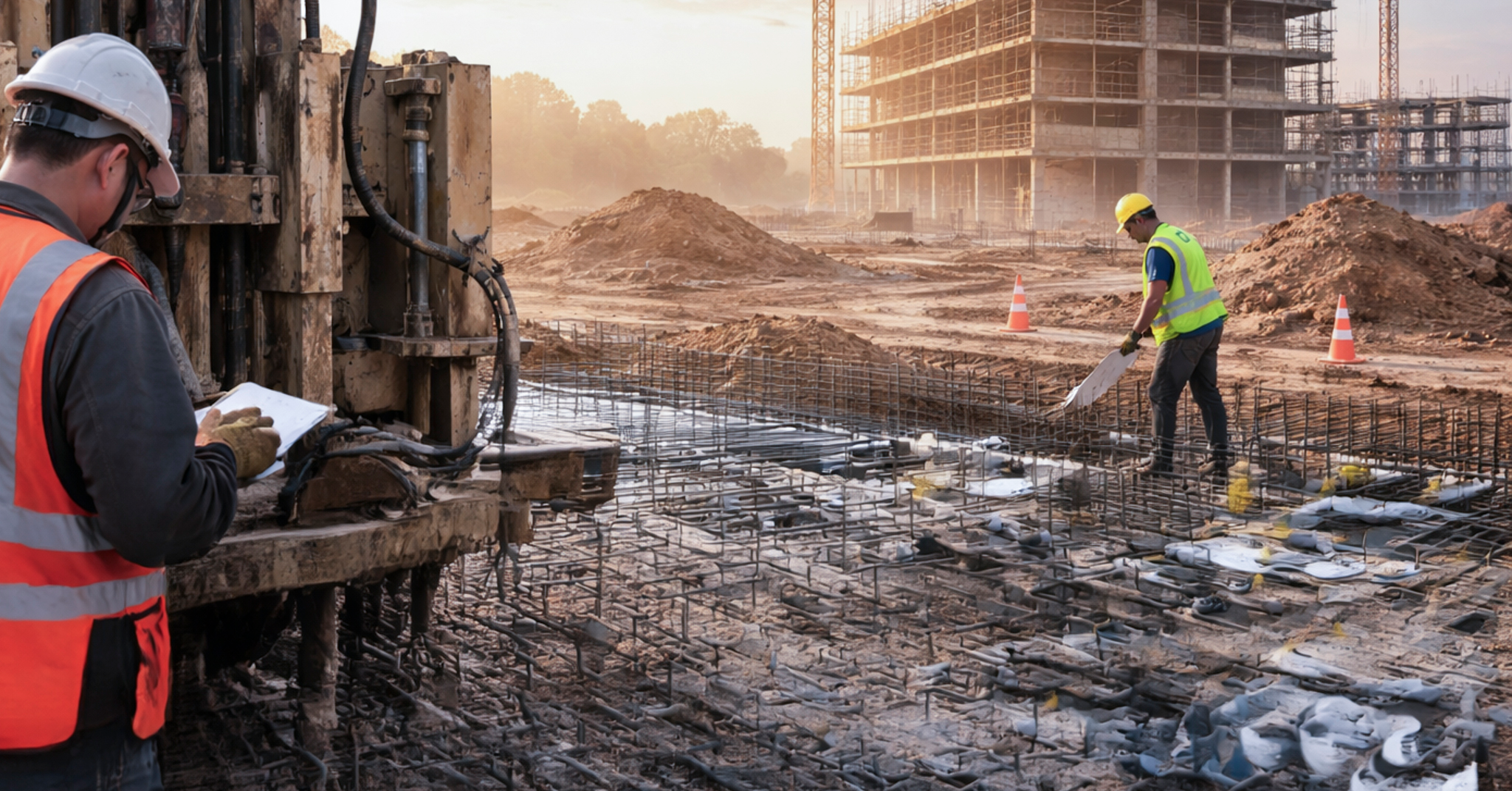 two workers planning at construction site
